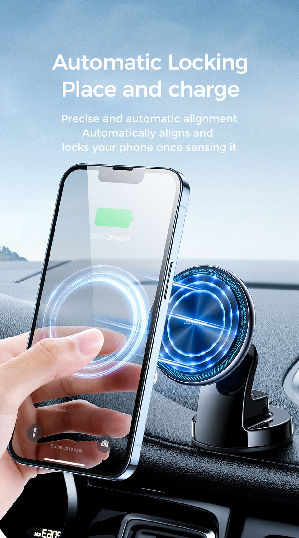 JOYROOM JR-ZS290 15W Magnetic Wireless Car Charger Holder for iPhone 12 / 13 Series Dashboard / Windshield Phone Mount Charger-6