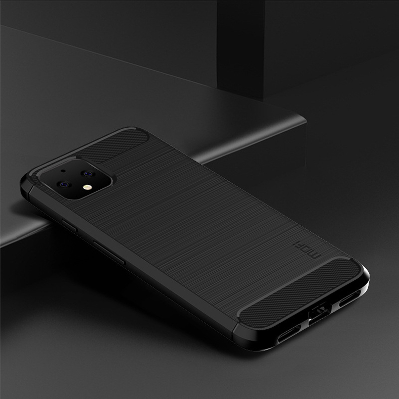 Mofi Carbon Fiber Texture Cepillado Case TPU Para Google Pixel 4 - Negro