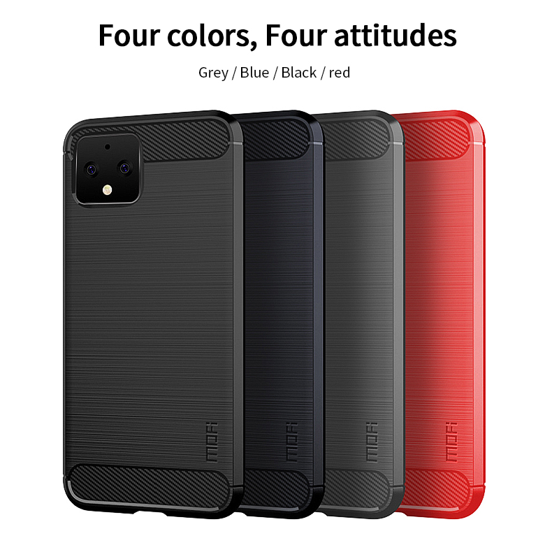 Mofi Carbon Fiber Texture Cepillado Case TPU Para Google Pixel 4 - Negro