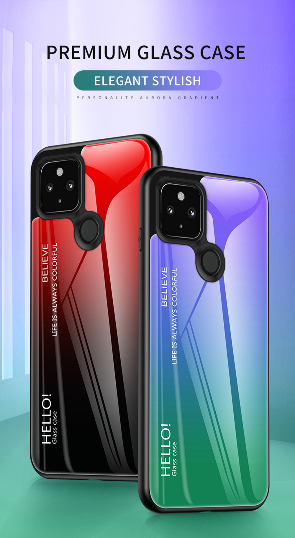 Funda De Teléfono De Cristal Templado De Gradiente Delgado Ligero Para Google Pixel 4A 5G - Azul Negro