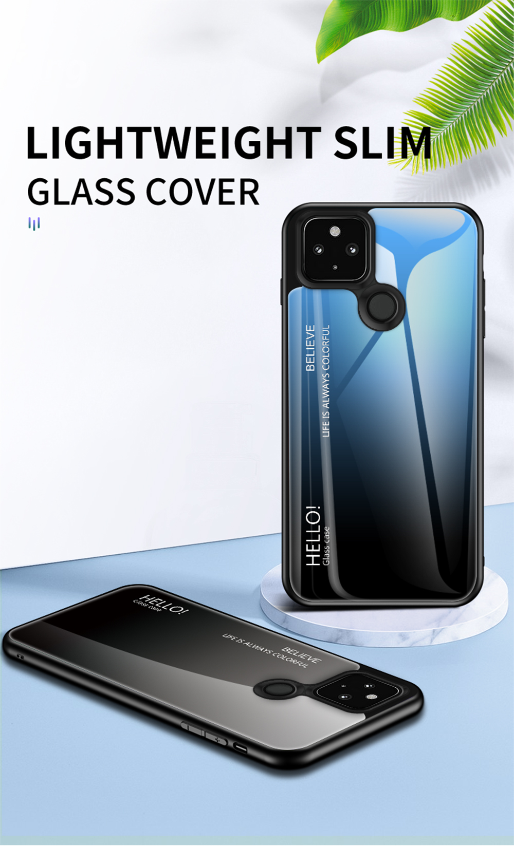 Funda De Teléfono De Cristal Templado De Gradiente Delgado Ligero Para Google Pixel 4A 5G - Azul Negro