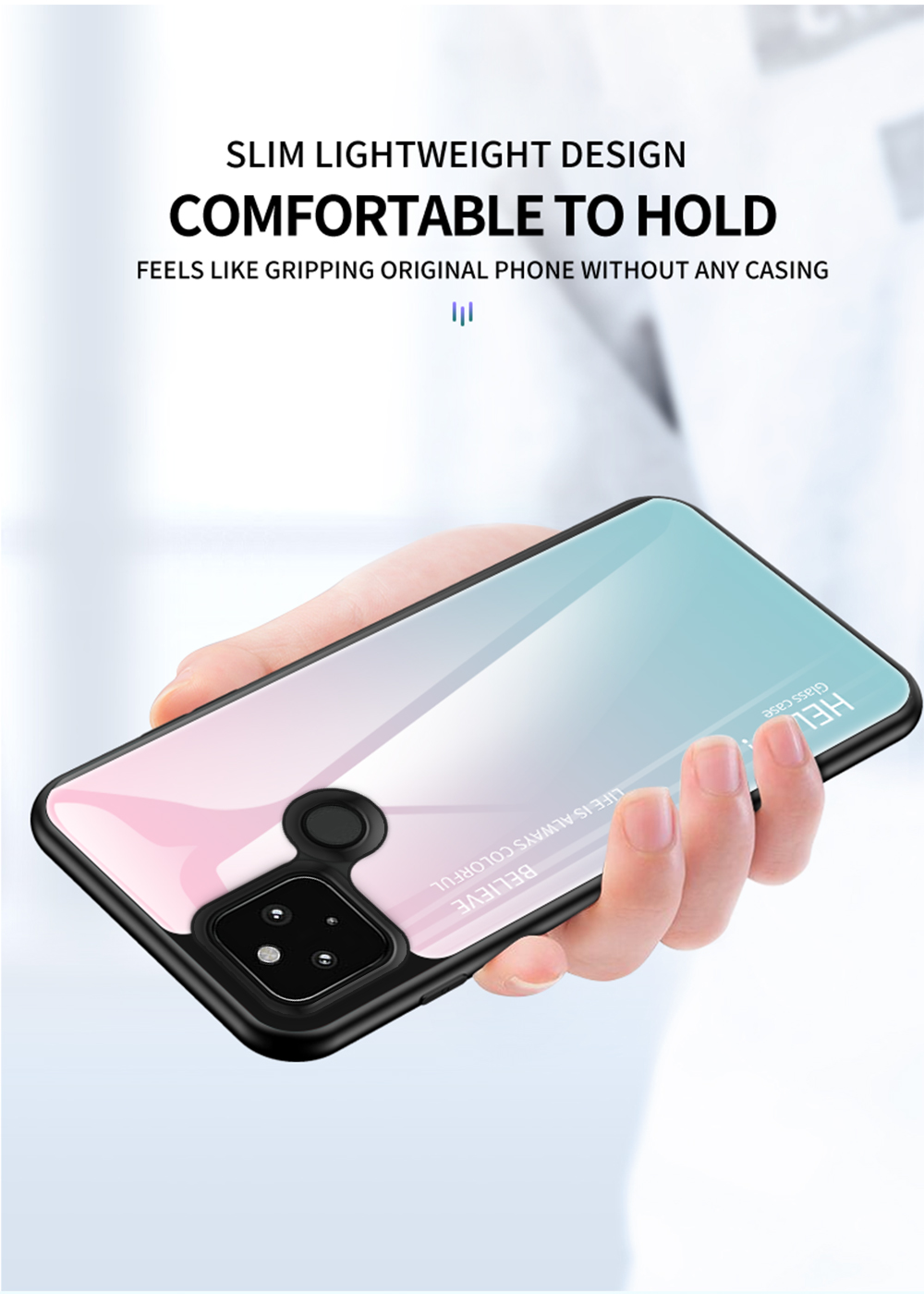 Funda De Teléfono De Cristal Templado De Gradiente Delgado Ligero Para Google Pixel 4A 5G - Azul Negro