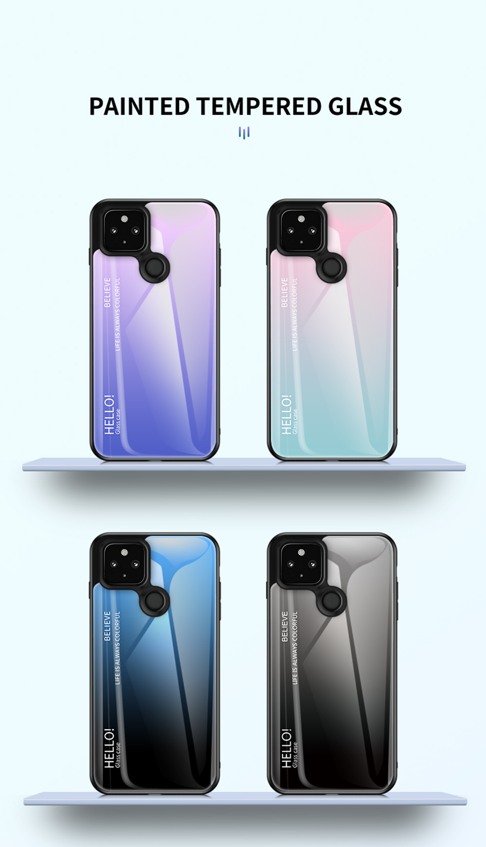 Funda De Teléfono De Cristal Templado De Gradiente Delgado Ligero Para Google Pixel 4A 5G - Azul Negro