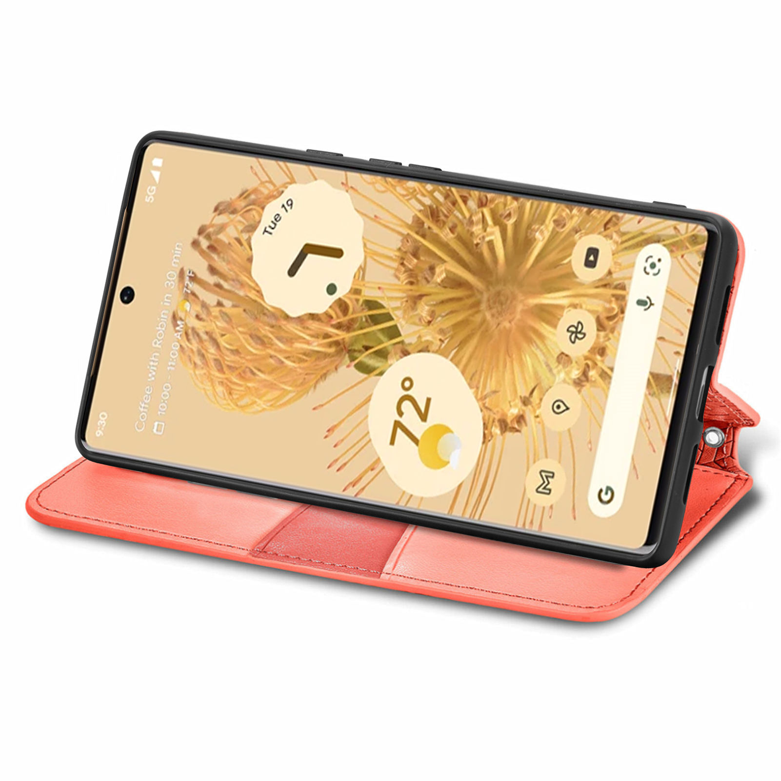 Magnetic PU Leather+TPU Auto-absorbed Mandala Flower Pattern Imprinted Wallet Stand Flip Cover for Google Pixel 6 - Red-4