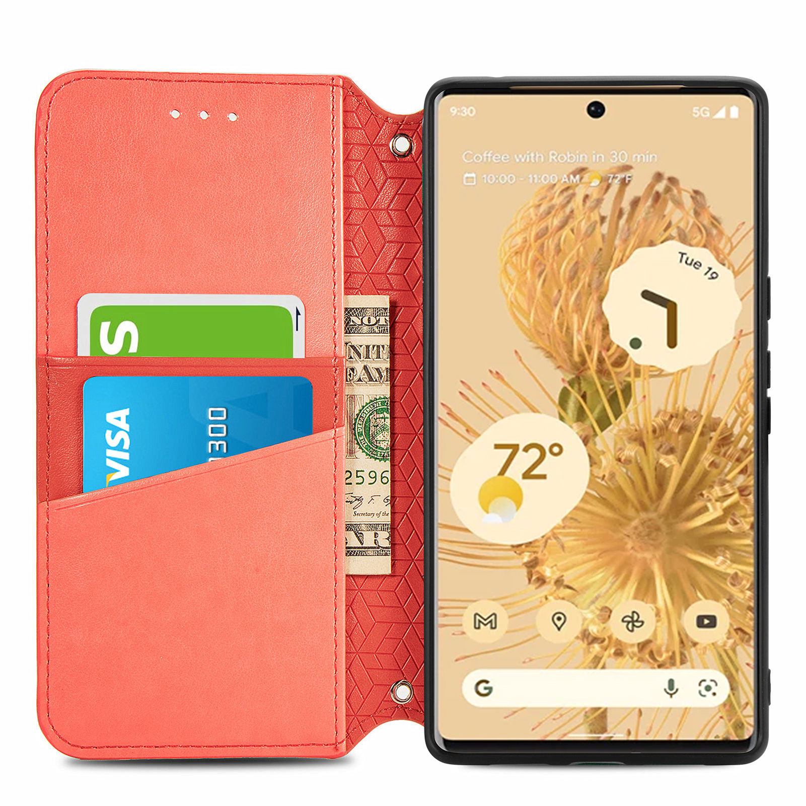 Magnetic PU Leather+TPU Auto-absorbed Mandala Flower Pattern Imprinted Wallet Stand Flip Cover for Google Pixel 6 - Red-5
