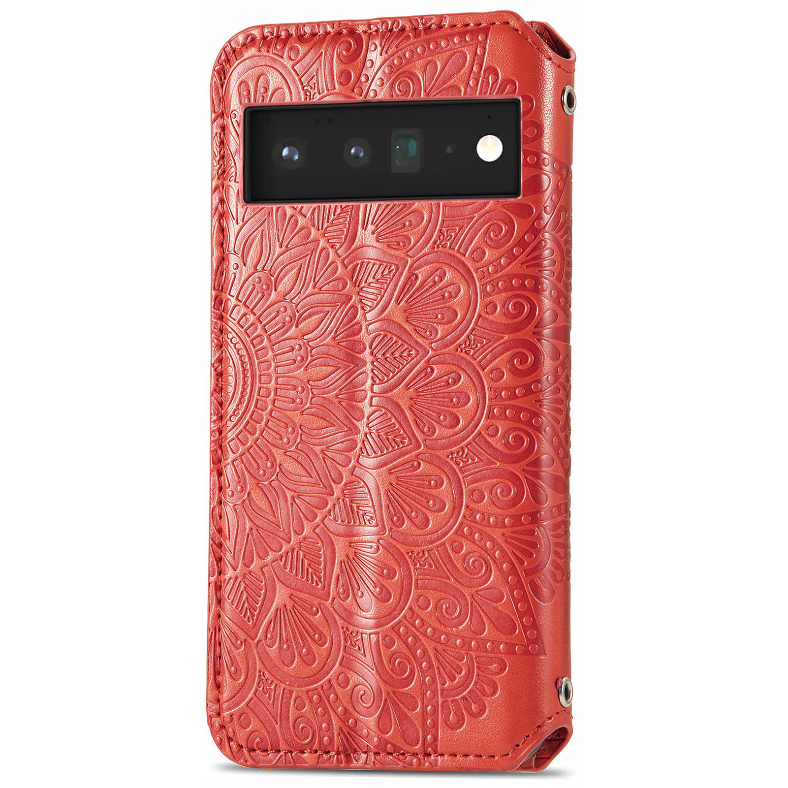 Mandala Flower Pattern Auto-absorbed Imprinted Magnetic PU Leather Wallet Stand Flip Cover for Google Pixel 6 Pro - Red-3