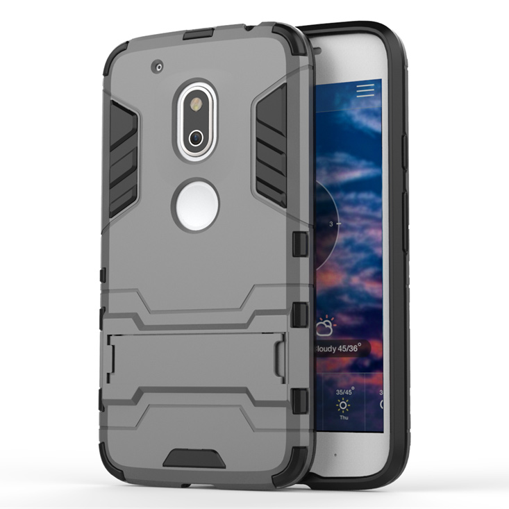 PC TPU Hybrid Phone Shell for Motorola Moto G4 Play with Kickstand - Grey-1