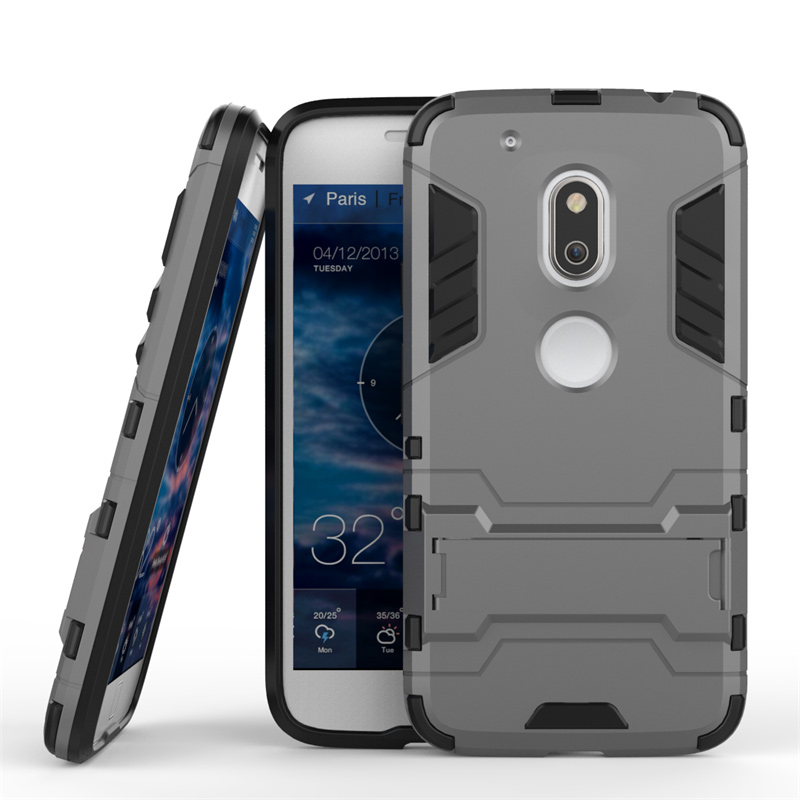 PC TPU Hybrid Phone Shell for Motorola Moto G4 Play with Kickstand - Grey-2