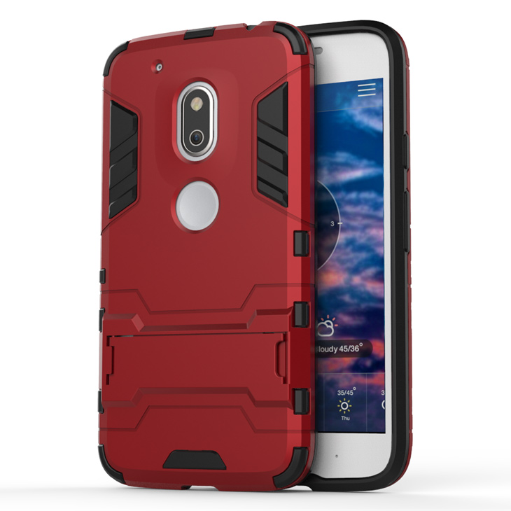 PC TPU Hybrid Phone Cover for Motorola Moto G4 Play with Kickstand - Red-1