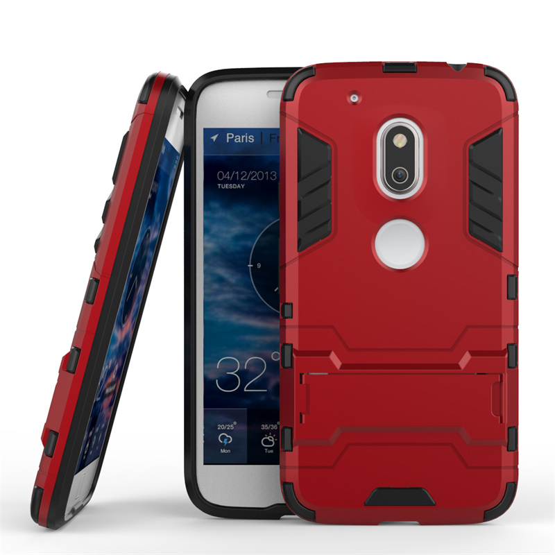 PC TPU Hybrid Phone Cover for Motorola Moto G4 Play with Kickstand - Red-2
