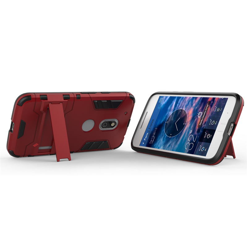 PC TPU Hybrid Phone Cover for Motorola Moto G4 Play with Kickstand - Red-3