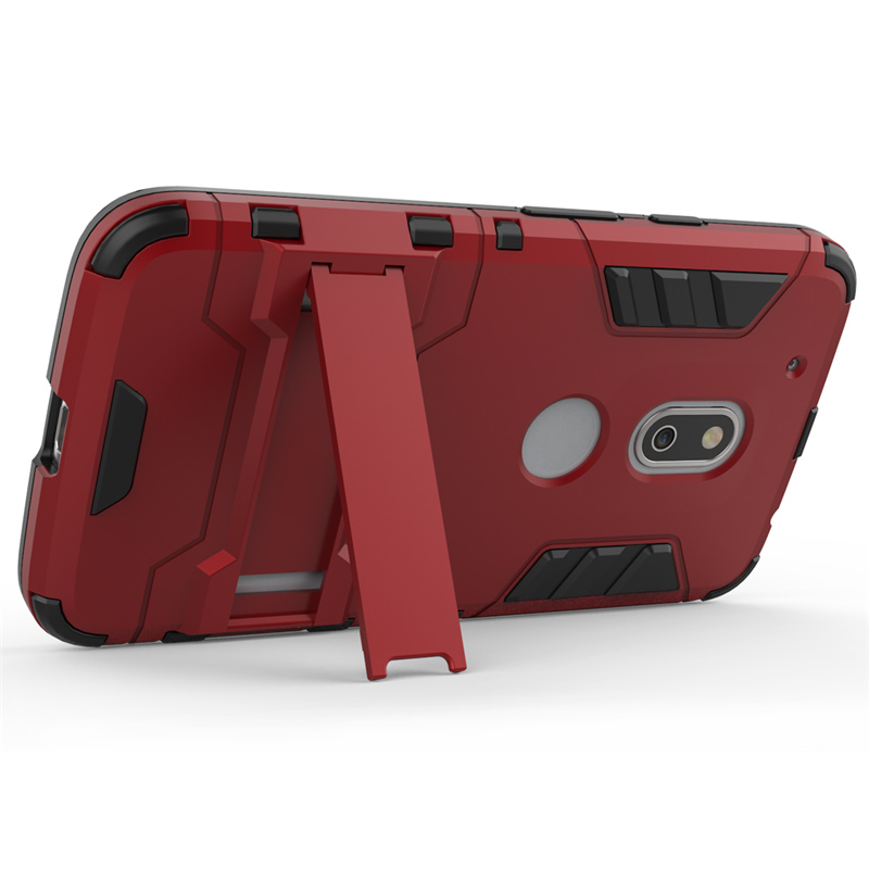 PC TPU Hybrid Phone Cover for Motorola Moto G4 Play with Kickstand - Red-4