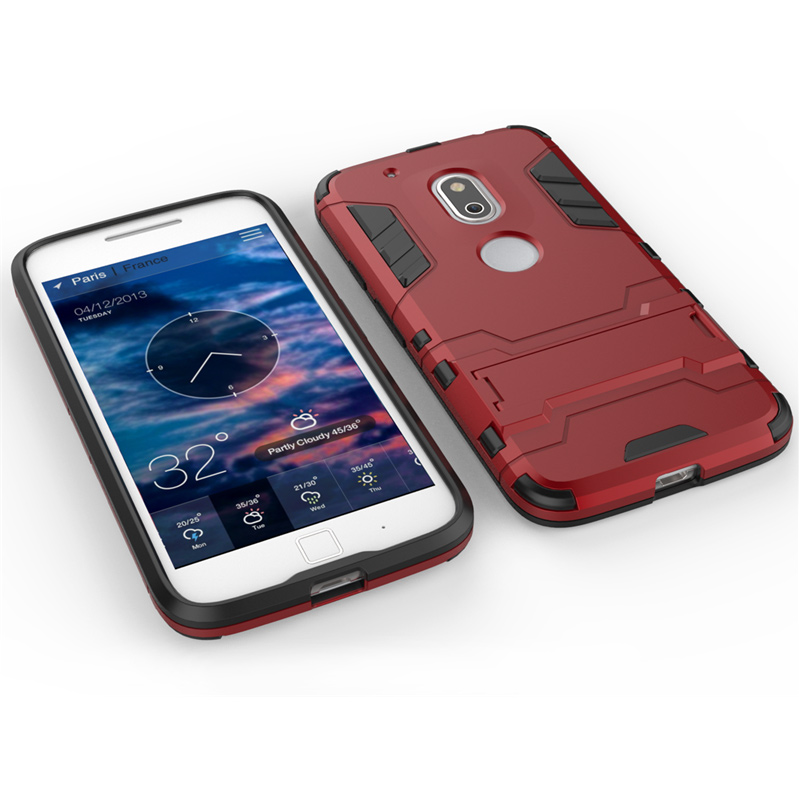 PC TPU Hybrid Phone Cover for Motorola Moto G4 Play with Kickstand - Red-6