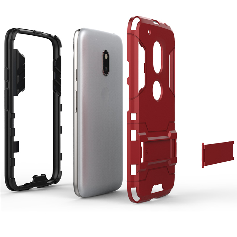 PC TPU Hybrid Phone Cover for Motorola Moto G4 Play with Kickstand - Red-7