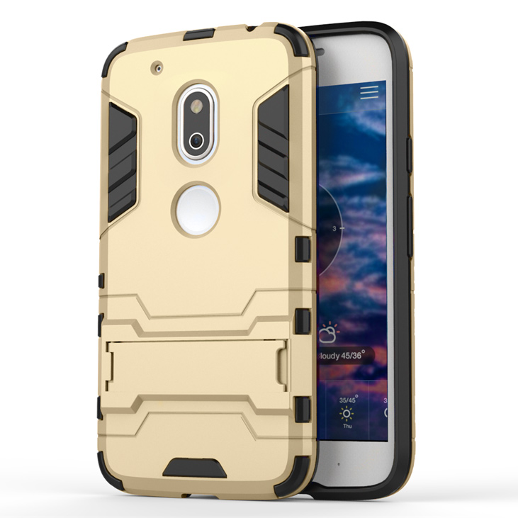PC TPU Hybrid Phone Case for Motorola Moto G4 Play with Kickstand - Gold-1