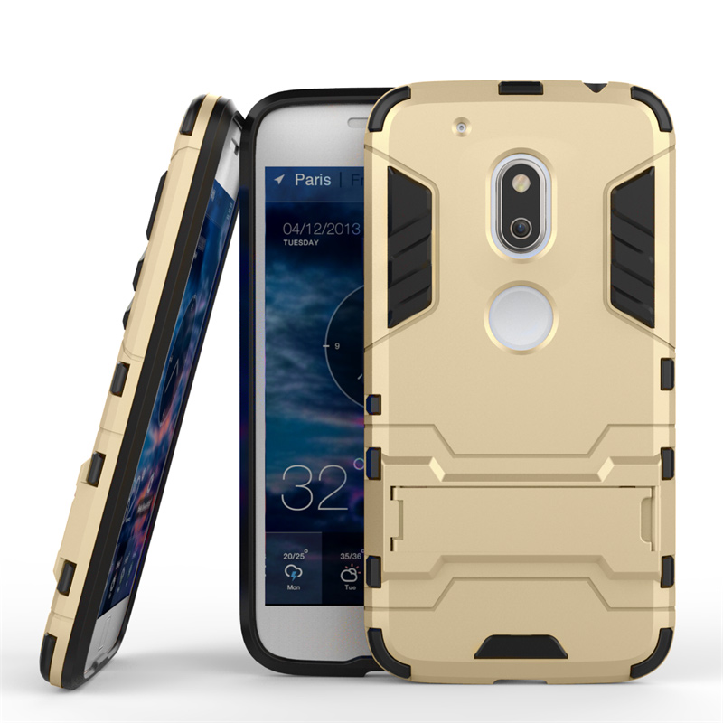 PC TPU Hybrid Phone Case for Motorola Moto G4 Play with Kickstand - Gold-2