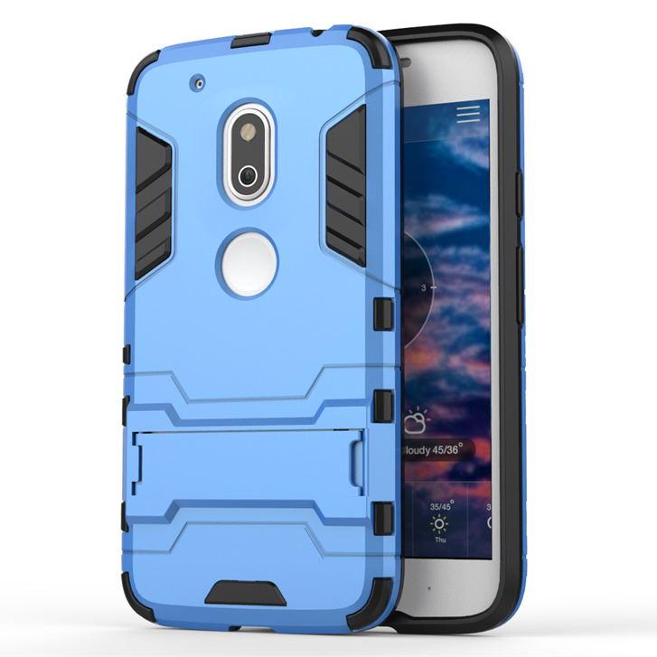 PC TPU Hybrid Back Shell for Motorola Moto G4 Play with Kickstand - Baby Blue-1