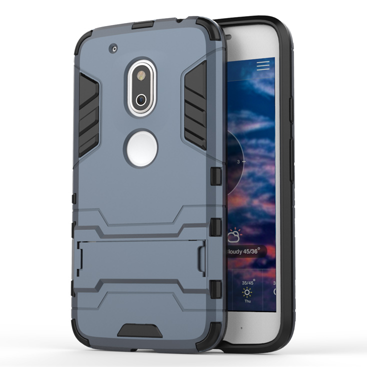 PC TPU Hybrid Back Cover for Motorola Moto G4 Play with Kickstand - Dark Blue-1