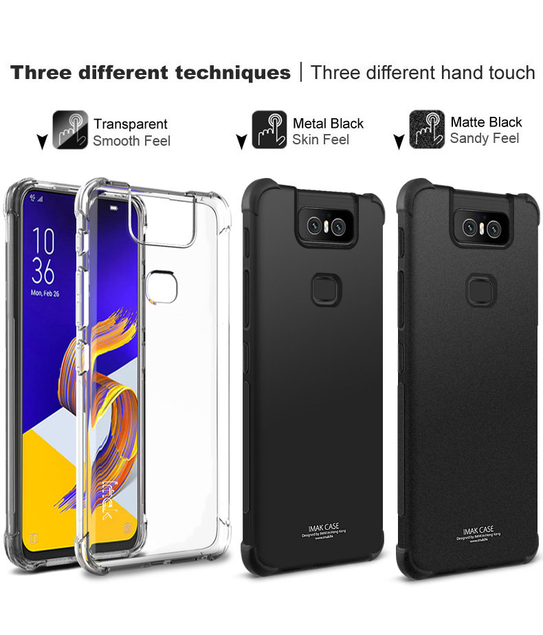 IMAK Silky Anti-drop Soft TPU Phone Cover + Bildschirmschutzfilm Für Asus Zenfone 6 ZS630KL - Matt-schwarz