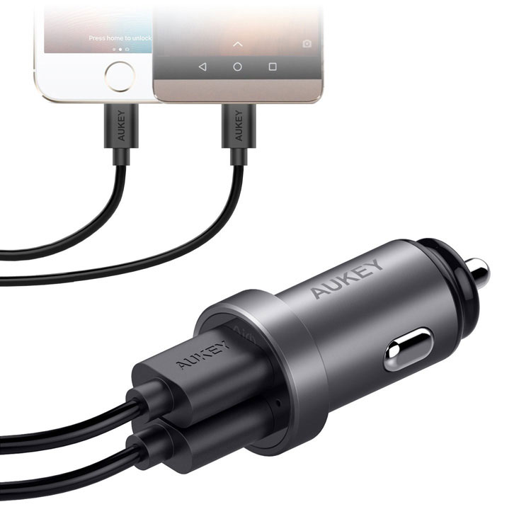 AUKEY CC-S7 Dual USB Car Charger Universal Mini Car-Charger 4.8A Fast Car Charger for iPhone Xiaomi Huawei Etc. - Grey-3