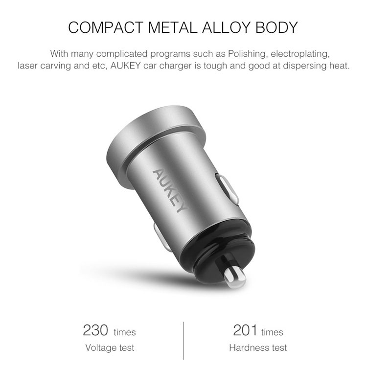 AUKEY CC-S7 Dual USB Car Charger Universal Mini Car-Charger 4.8A Fast Car Charger for iPhone Xiaomi Huawei Etc. - Grey-6
