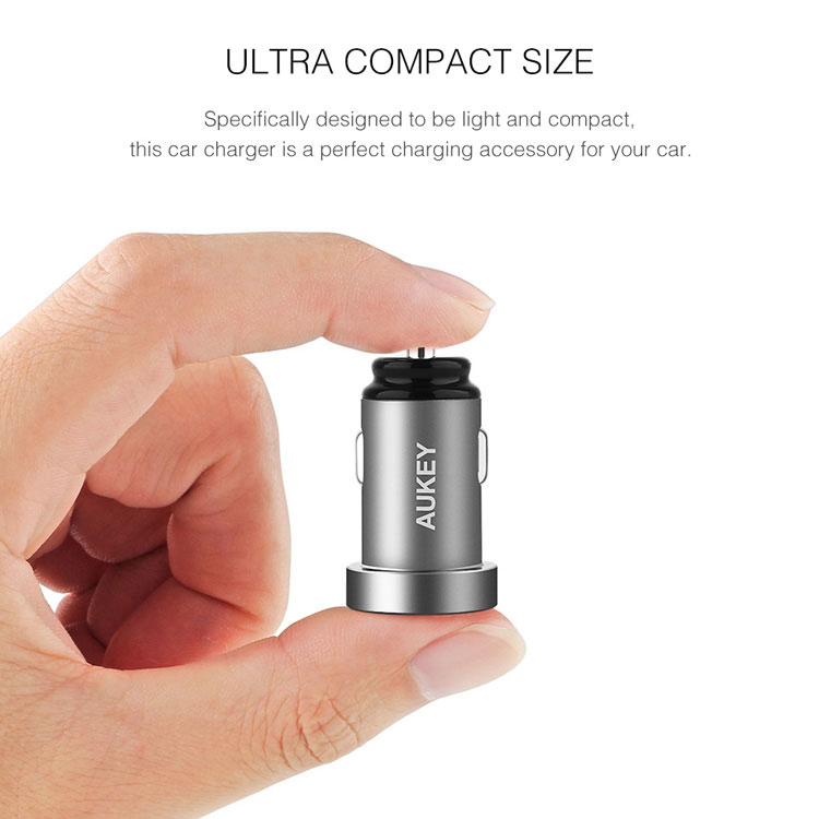 AUKEY CC-S7 Dual USB Car Charger Universal Mini Car-Charger 4.8A Fast Car Charger for iPhone Xiaomi Huawei Etc. - Grey-7