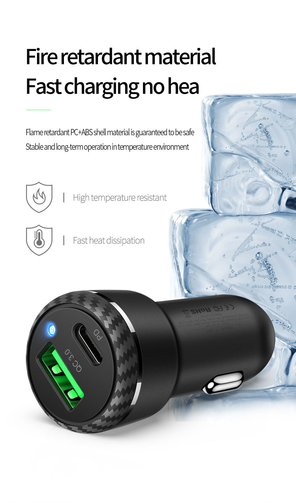 MCDODO CC-5970 MDD Dual Port Quick Charge Qc3.0 + pd 38W Charger de Voiture Adaptateur de Chargeur de Téléphone Mobile de Portage Rapide