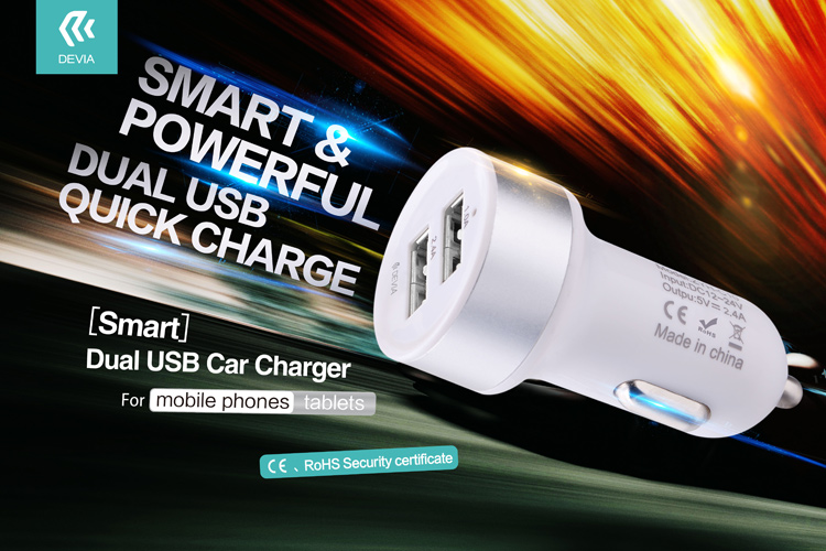 DEVIA Smart Dual USB Ports 2.4A Car Charger CE/RoHS for iPhone Samsung Sony-1