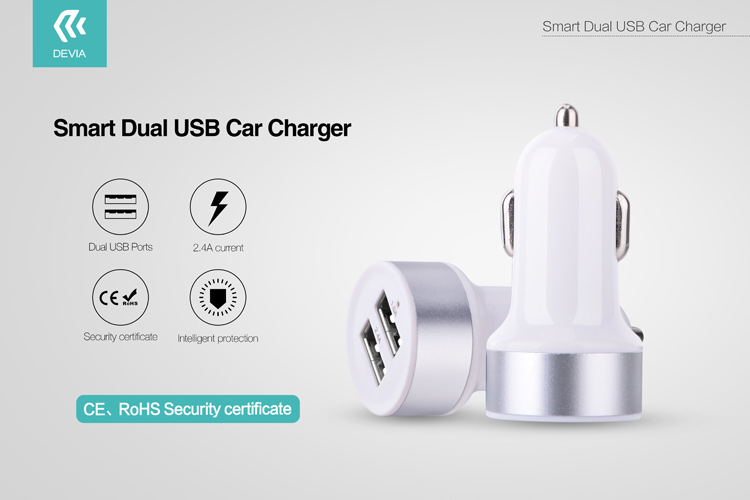 DEVIA Smart Dual USB Ports 2.4A Car Charger CE/RoHS for iPhone Samsung Sony-2