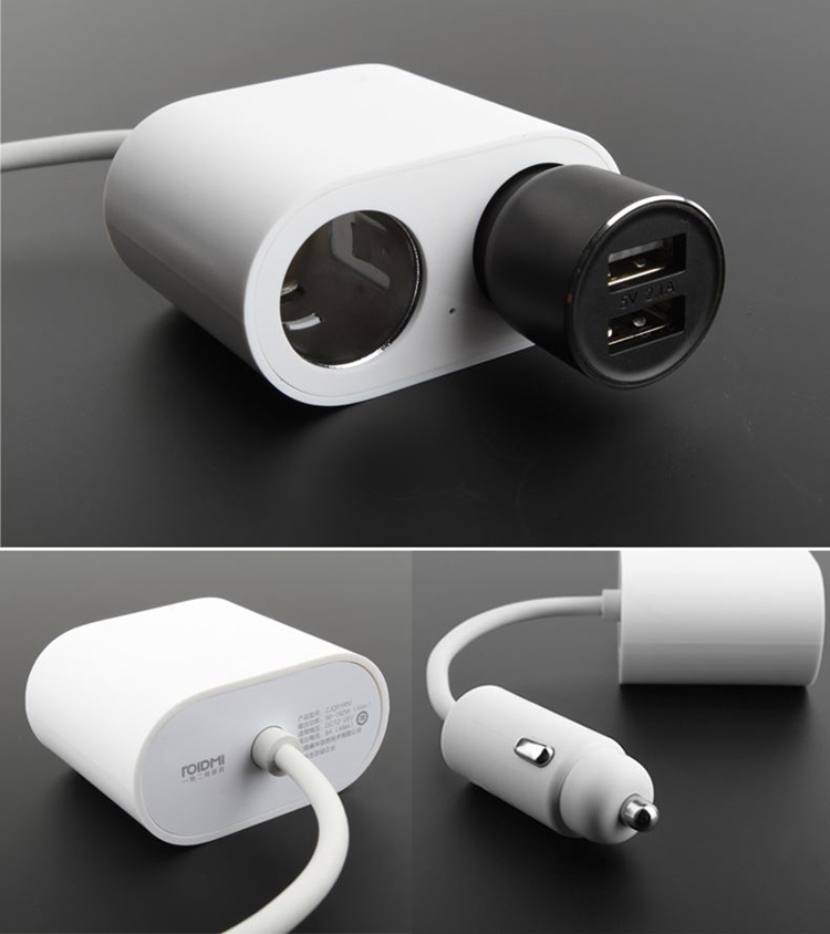 XIAOMI Roidmi 1-to-2 Dual Cigarette Lighter Splitter Car Charger Adapter, Cable Length: 10cm - White-8