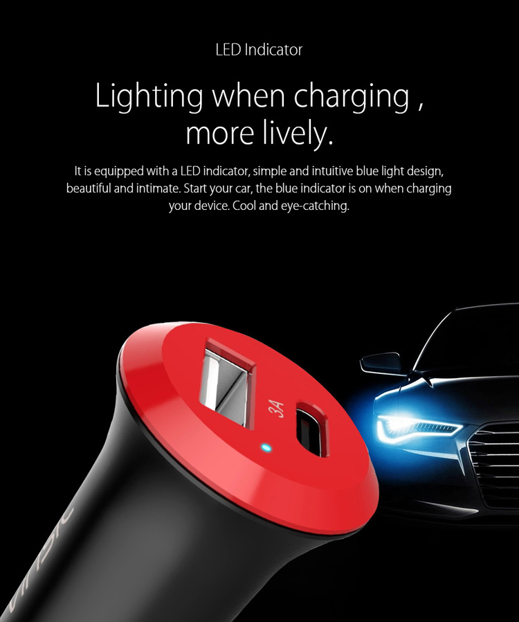VINSIC VSCC205 Car Charger with Type C Output and USB A Output-1