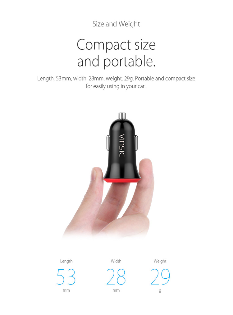 VINSIC VSCC205 Car Charger with Type C Output and USB A Output-1