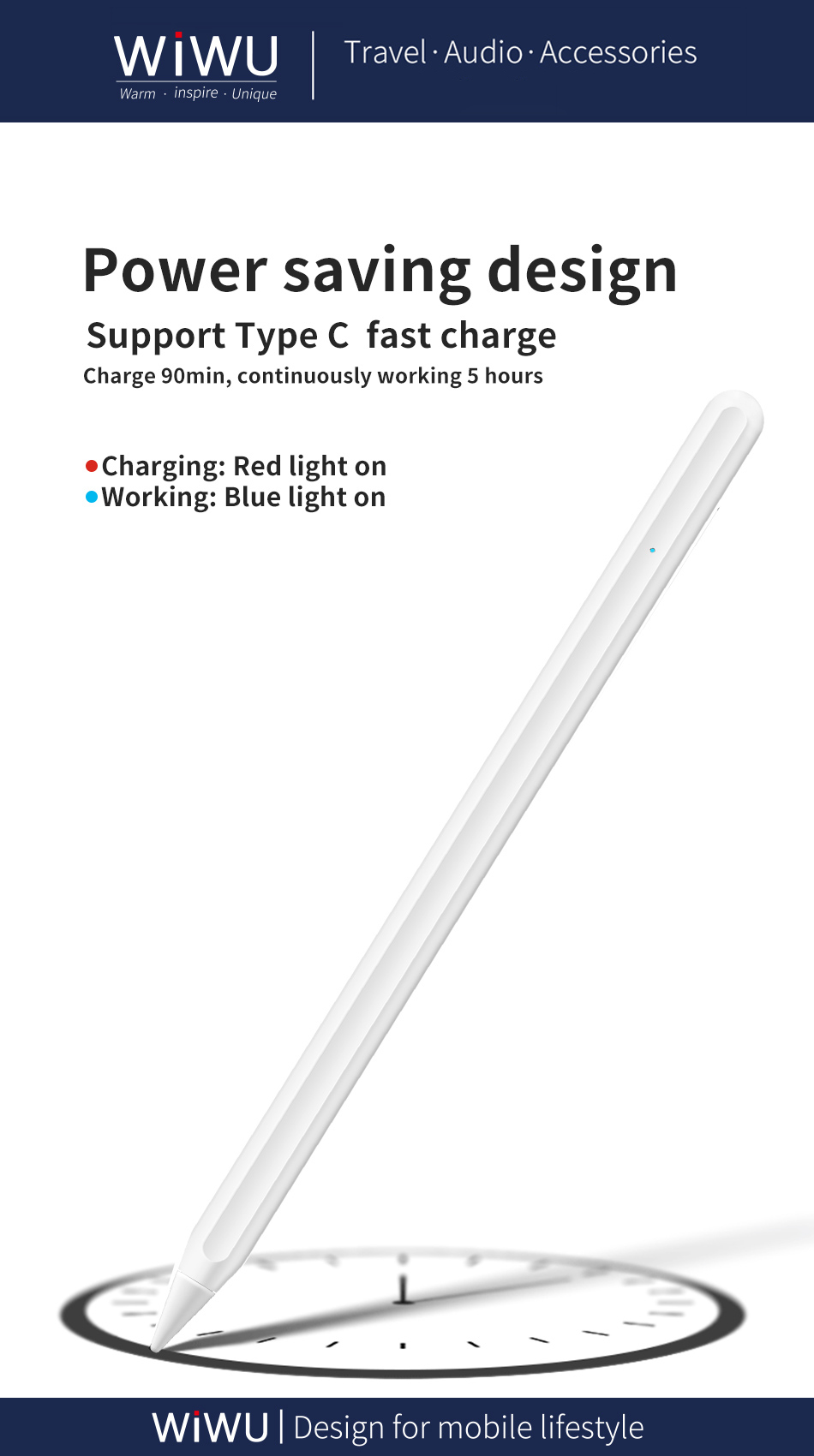 Pen-stylet Capacitif De Réjection De Paume Wiwu Pen 2 Avec Fonction D'inclinaison Pour IPad 2018 Ou Plus Tard