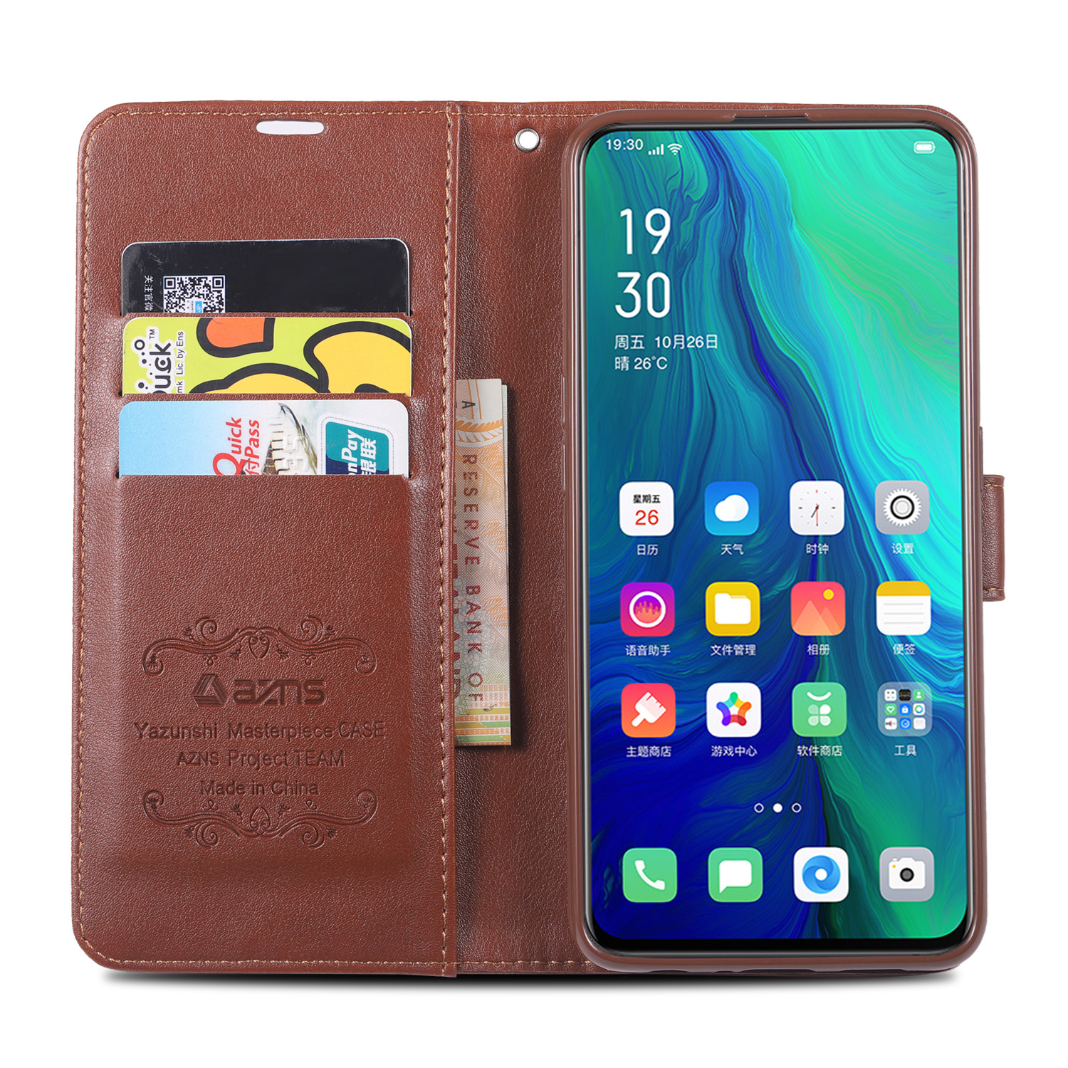 AZNS Leather Wallet Case for Oppo Reno - Black-12