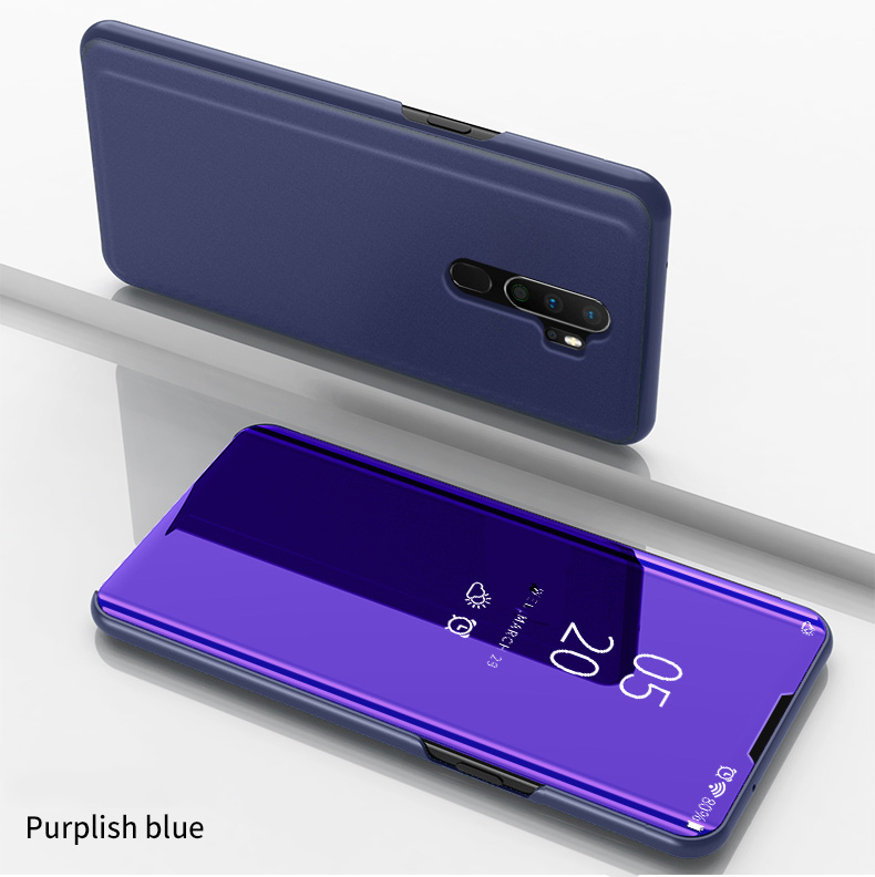 Voir La Vitre De Fenêtre Coque De Protection En Cuir De Surface Pour OPPO A9 (2020) - Bleu Foncé