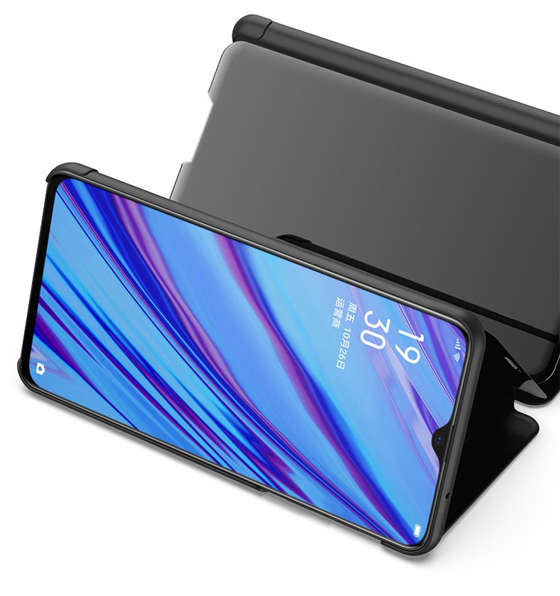 Ver Ventana Espejo Superficie De Cuero Protector De Cuero Para OPPO A9 (2020) - Azul Oscuro