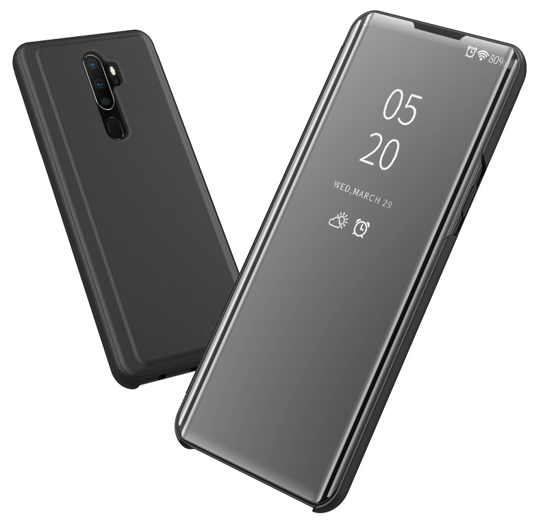 Ver Ventana Espejo Superficie De Cuero Protector De Cuero Para OPPO A9 (2020) - Azul Oscuro