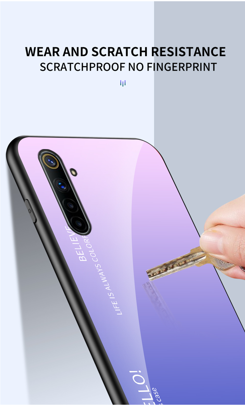 Farbverlauf Farbig Gehärtetes Glas + PC + TPU Hybridetui Für REALME 6 - Rosa / Zyan