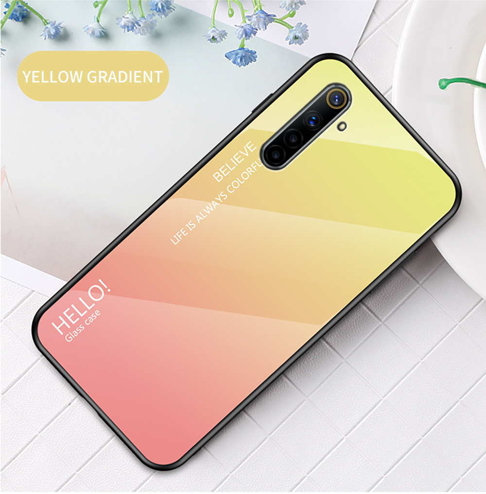 Colore Gradiente In Vetro Temperato + PC + Custodia Ibrida TPU Per RealMe 6 - Rosa / Ciano