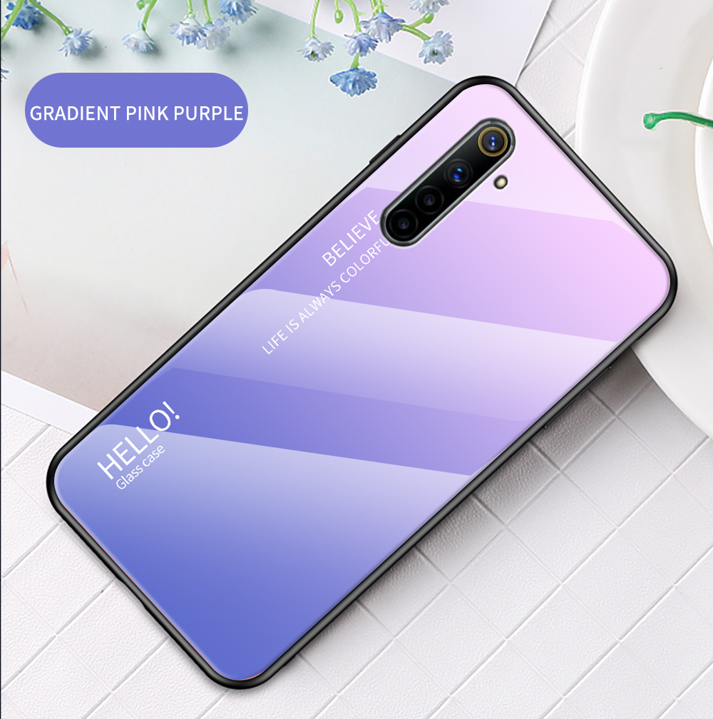 Farbverlauf Farbig Gehärtetes Glas + PC + TPU Hybridetui Für REALME 6 - Rosa / Zyan