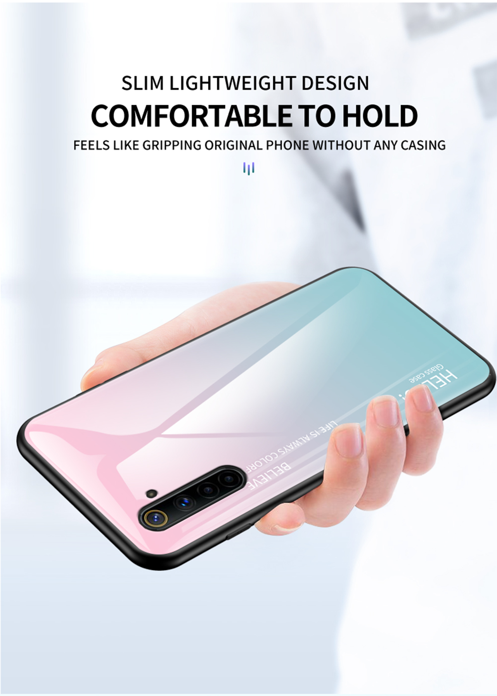 Farbverlauf Farbig Gehärtetes Glas + PC + TPU Hybridetui Für REALME 6 - Rosa / Zyan