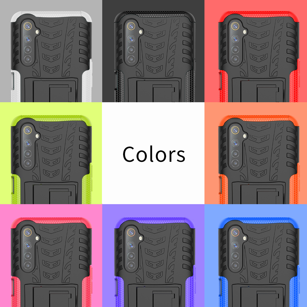 Kickstandschutz Cool Tire PC + TPU Combo Phone Cover Für Realme 6 - Schwarz