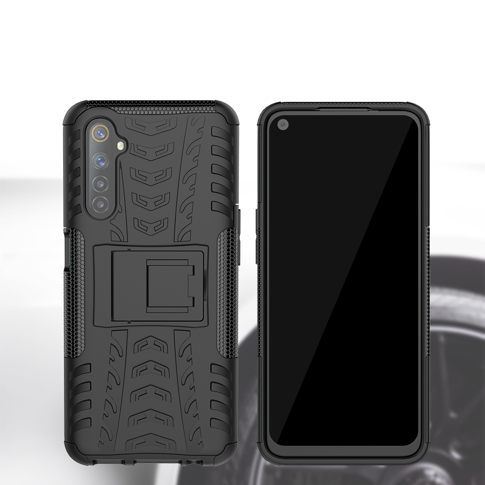 Kickstandschutz Cool Tire PC + TPU Combo Phone Cover Für Realme 6 - Schwarz