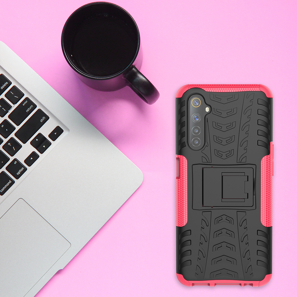 Защита от Kickstand Cool Tire PC + TPU Combo Phone Cople Для Realme 6 - Черный