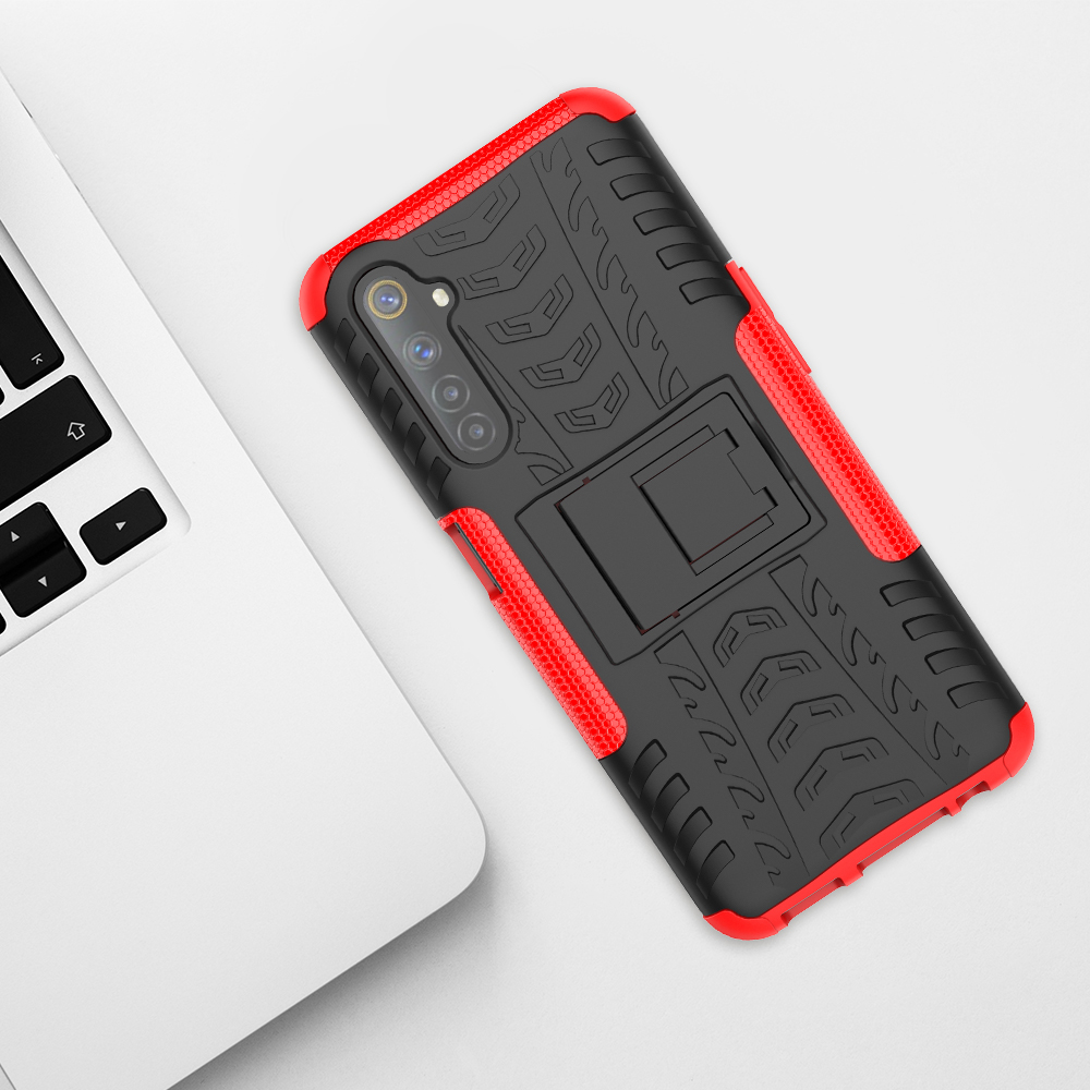 Kickstandschutz Cool Tire PC + TPU Combo Phone Cover Für Realme 6 - Schwarz