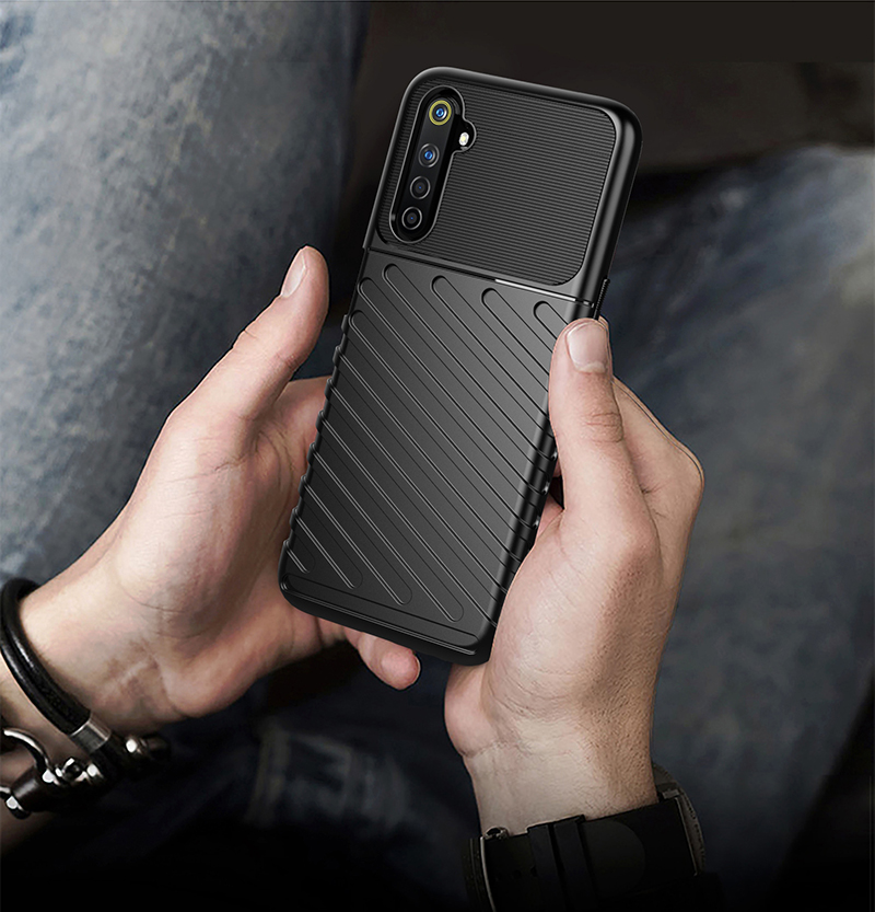 Thunder Serie Textura Textura Soft TPU Shell Para Realme 6 - Negro