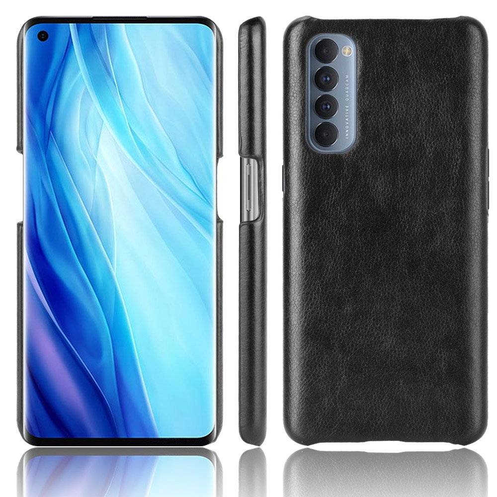 Litchi Skin Leather Coated PC Back Shell for Oppo Reno4 Pro 4G - Black-1
