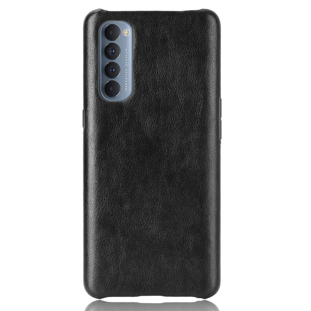 Litchi Skin Leather Coated PC Back Shell for Oppo Reno4 Pro 4G - Black-2