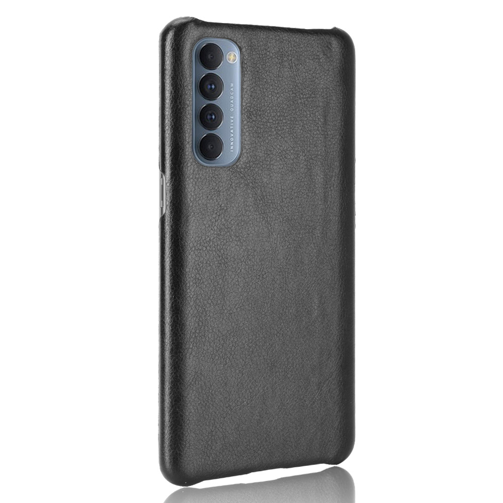 Litchi Skin Leather Coated PC Back Shell for Oppo Reno4 Pro 4G - Black-3