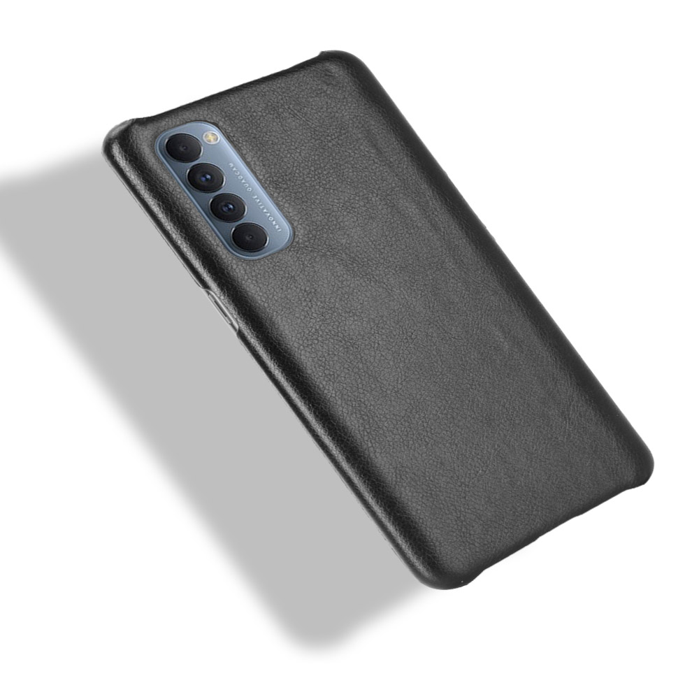 Litchi Skin Leather Coated PC Back Shell for Oppo Reno4 Pro 4G - Black-4